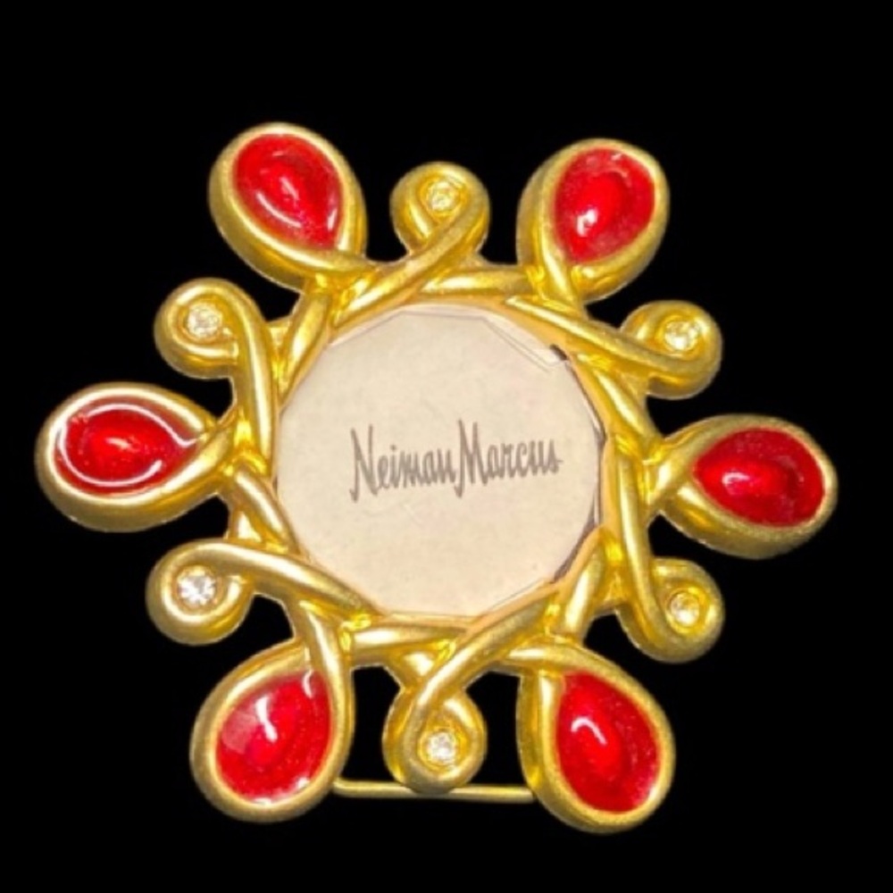 Jay Strongwater Signed Mini-Picture Frame/ Brooch / Clip- Red Enamel & Crystal